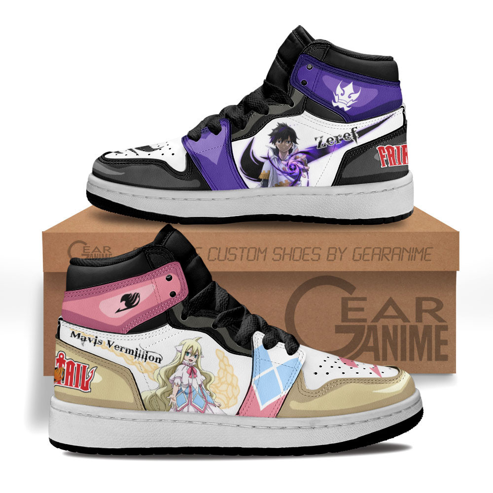 Zeref and Mavis Custom Anime Kids High-Top Leather Sneakers