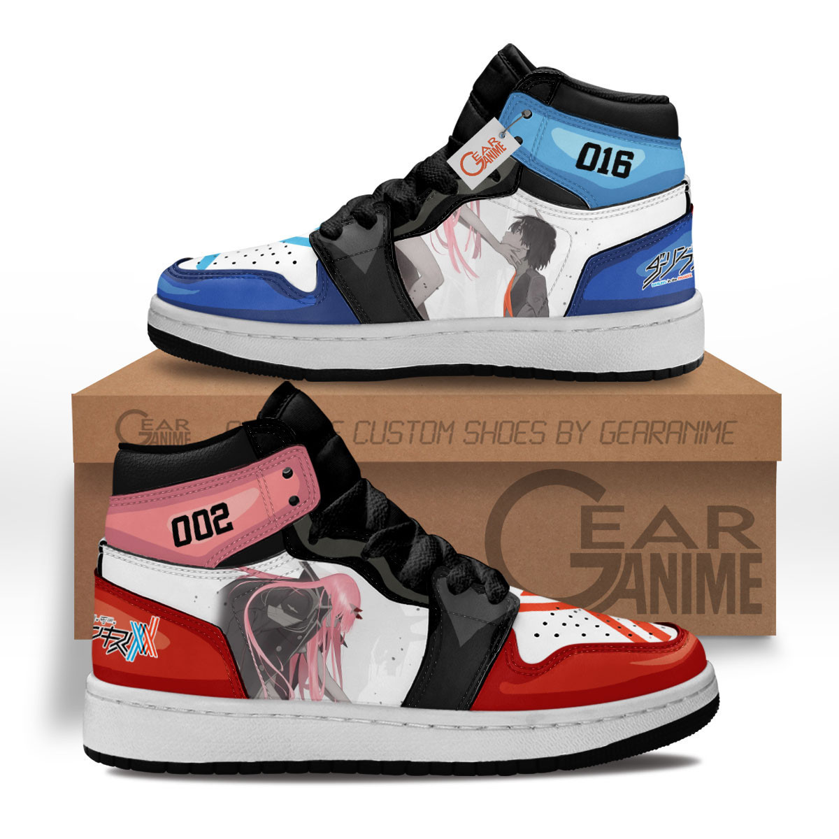 Zero Two and Hiro Custom Anime Kids High-Top Leather Sneakers MV1302