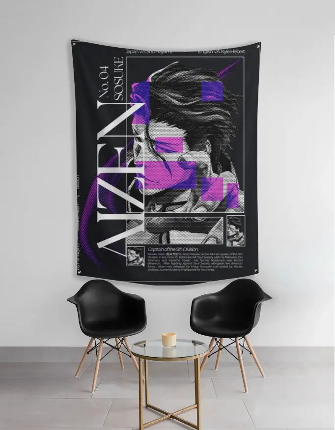 Aizen anime tapestry - Black Purple Wall Art