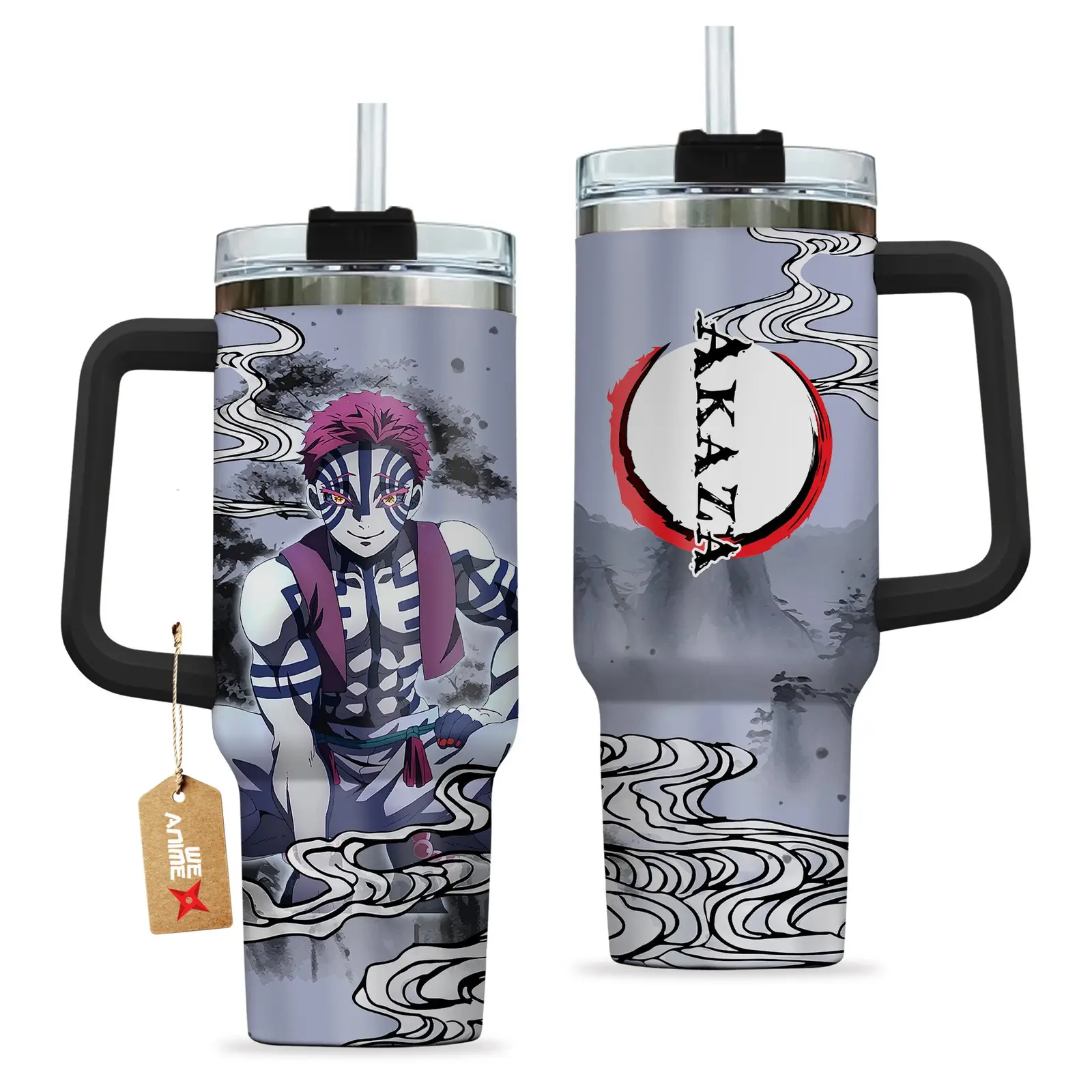 Akaza Kimestu no Yaiba Demon Slayer  Anime Custom Quencher  40oz Stainless Steel Tumbler With Handle HG