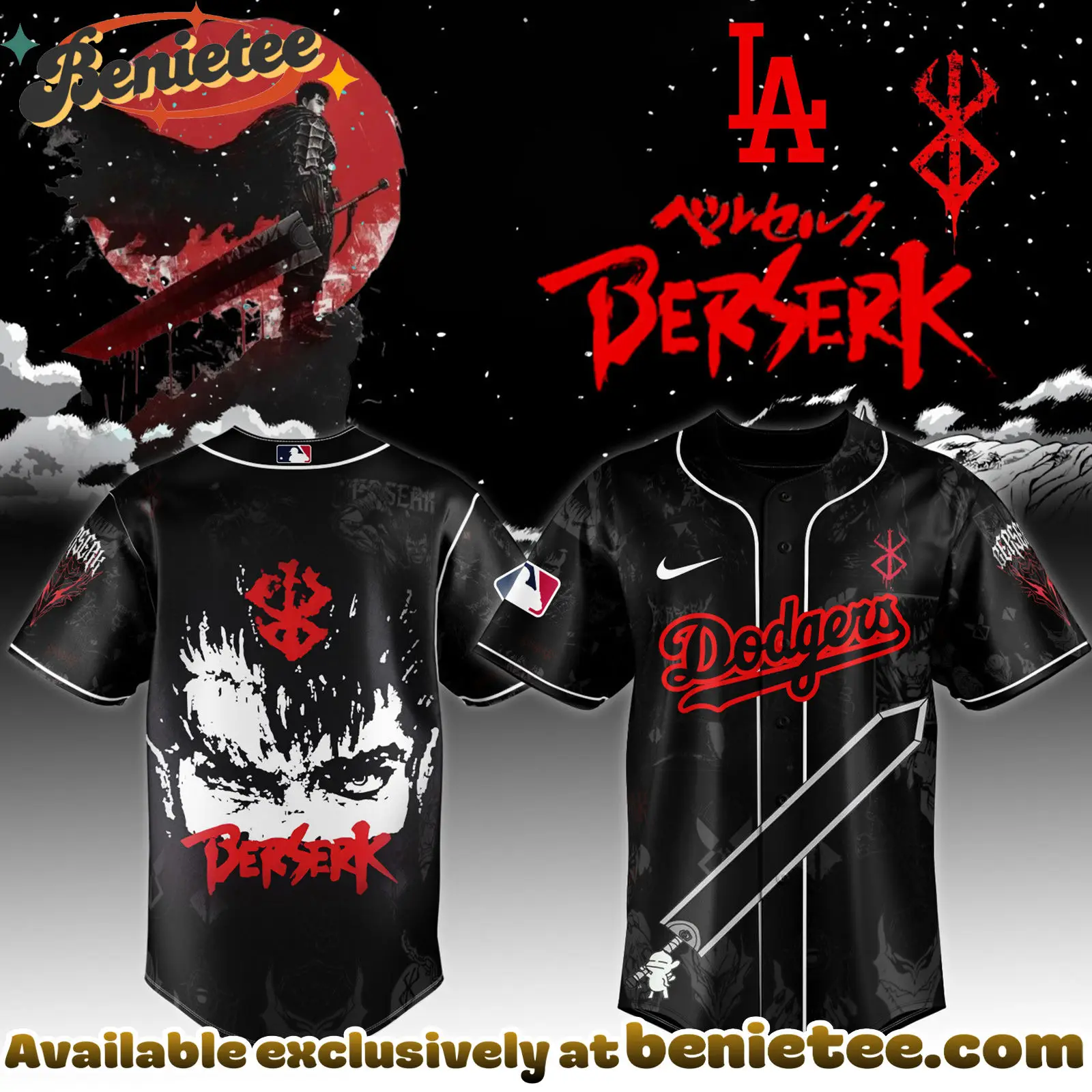 All Team MLB Los Angeles Dodgers x Berserk Limited Edition Baseball Jersey 1 2025 - Benietee Shop