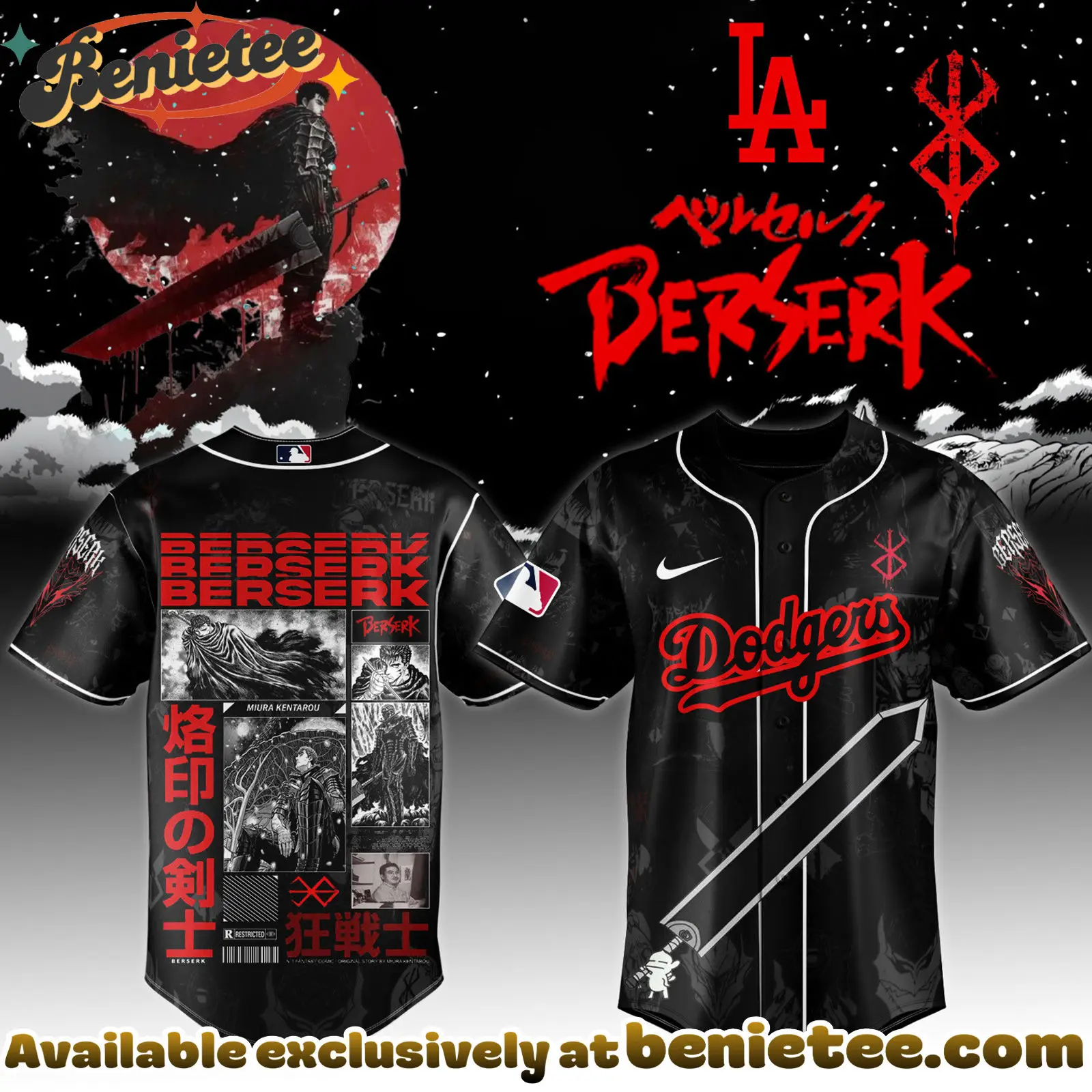 All Team MLB Los Angeles Dodgers x Berserk Limited Edition Baseball Jersey 11 2025 - Benietee Shop
