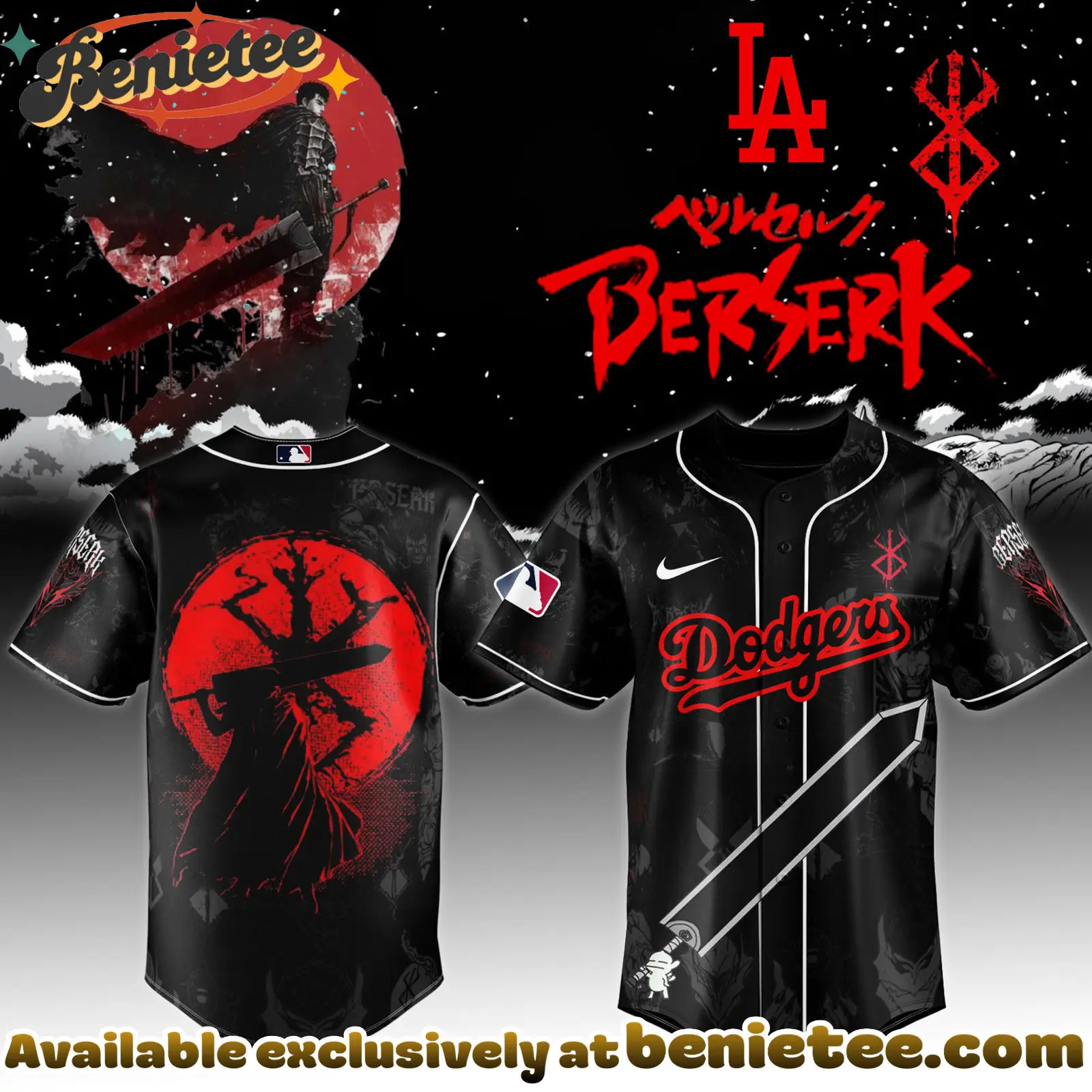 All Team MLB Los Angeles Dodgers x Berserk Limited Edition Baseball Jersey 2 2025 - Benietee Shop