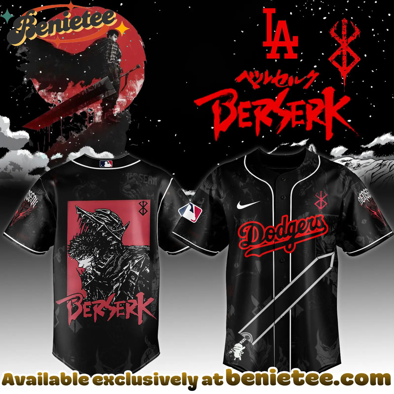 All Team MLB Los Angeles Dodgers x Berserk Limited Edition Baseball Jersey 3 2025 - Benietee Shop