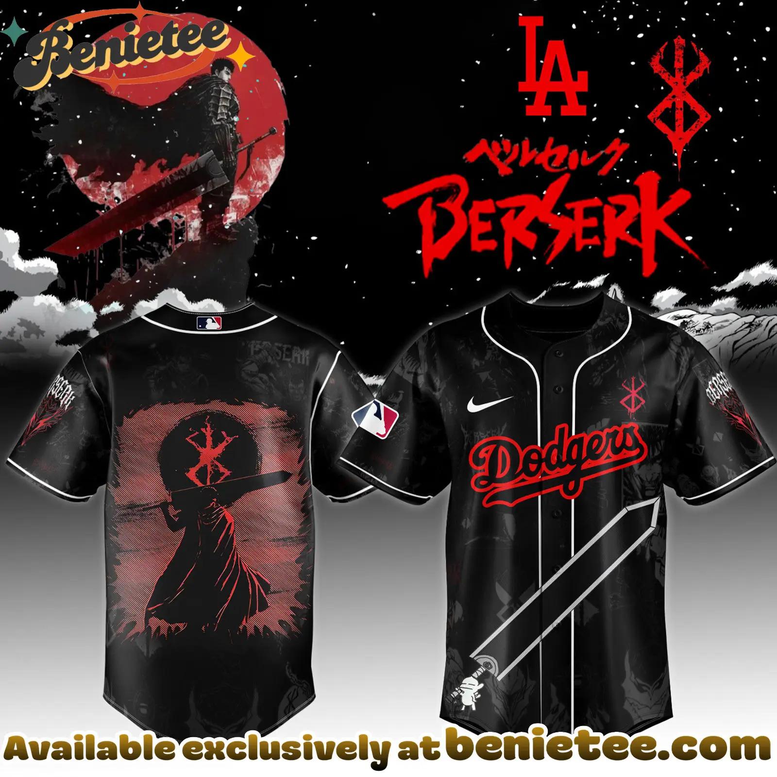 All Team MLB Los Angeles Dodgers x Berserk Limited Edition Baseball Jersey 4 2025 - Benietee Shop