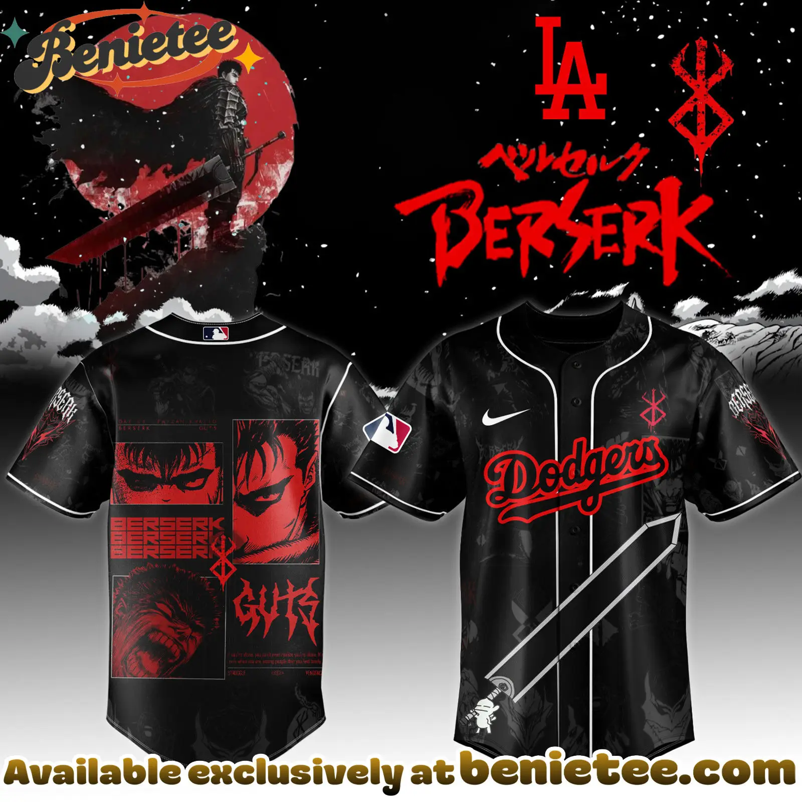 All Team MLB Los Angeles Dodgers x Berserk Limited Edition Baseball Jersey 5 2025 - Benietee Shop