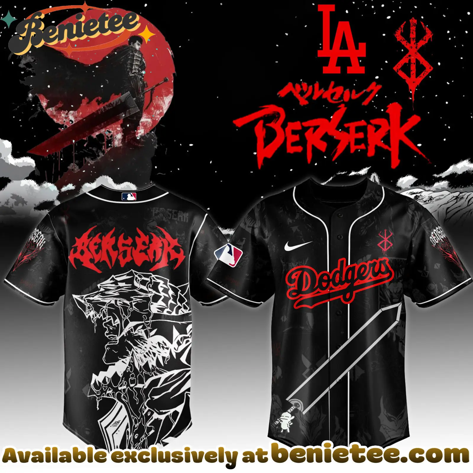 All Team MLB Los Angeles Dodgers x Berserk Limited Edition Baseball Jersey 7 2025 - Benietee Shop