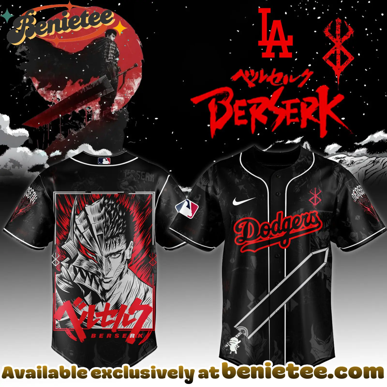 All Team MLB Los Angeles Dodgers x Berserk Limited Edition Baseball Jersey 8 2025 - Benietee Shop