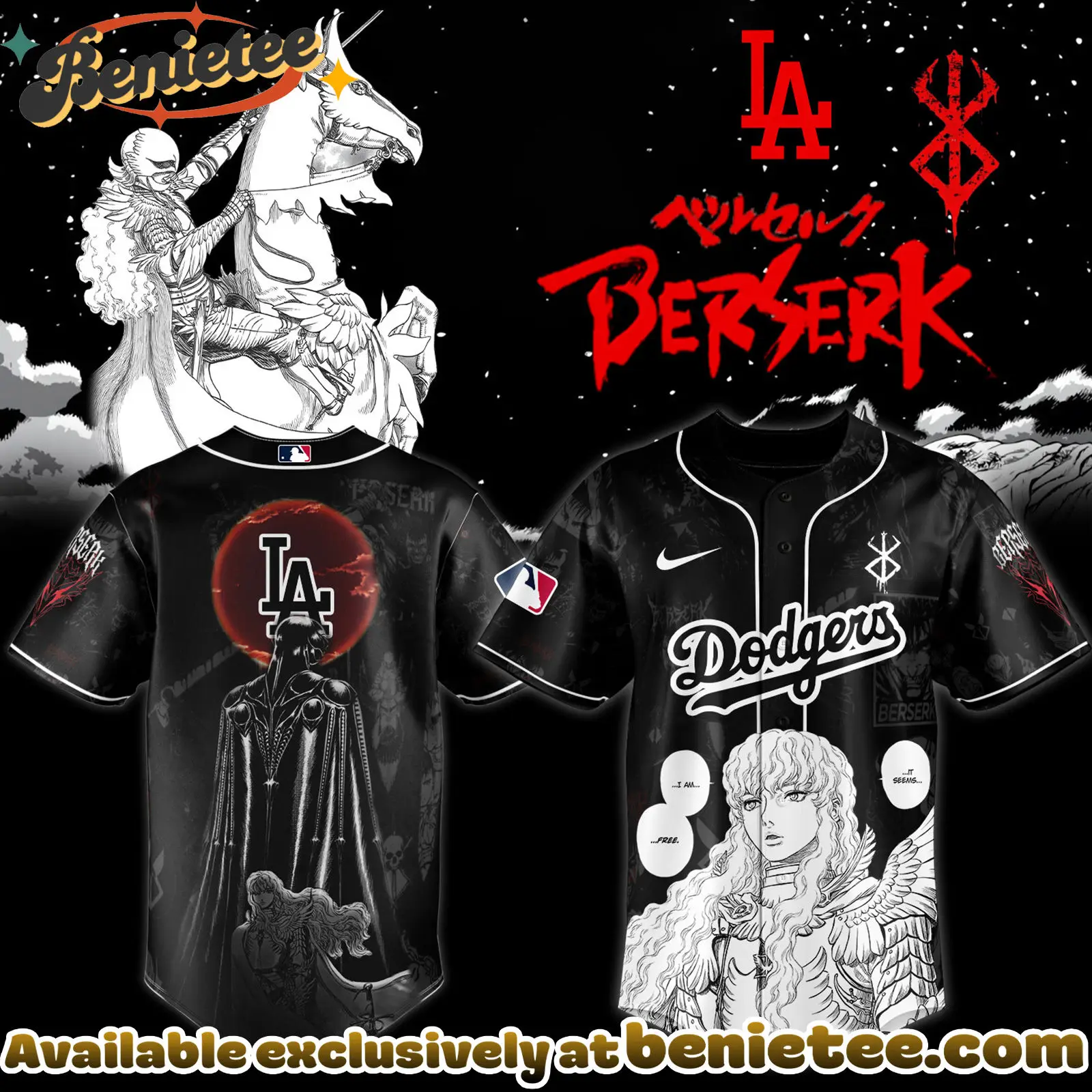 All Team MLB Los Angeles Dodgers x Berserk Limited Edition Griffith Baseball Jersey 2025 - Benietee Shop