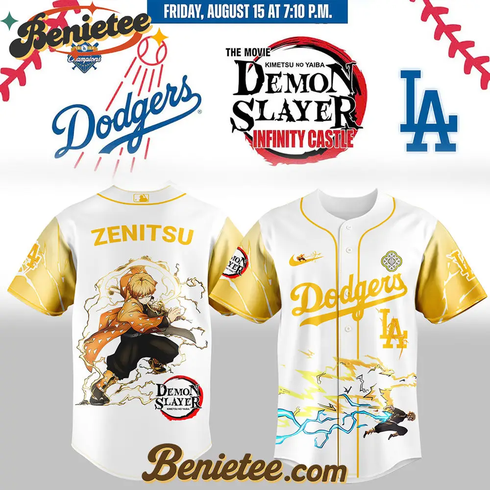 All Team MLB Los Angeles Dodgers x Demon slayer Agatsuma Zenitsu Baseball Jersey, Custom Anime Trending, Gift For Anime Lovers - Benietee Shop