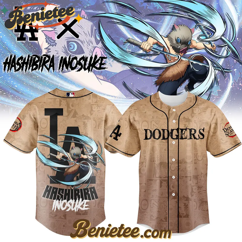 All Team MLB Los Angeles Dodgers x Demon slayer Hashibira Inosuke Baseball Jersey, Custom Anime Trending, Gift For Anime Lovers - Benietee Shop
