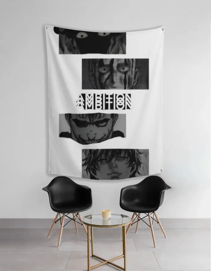 AMBITION Black & White anime wall tapestry
