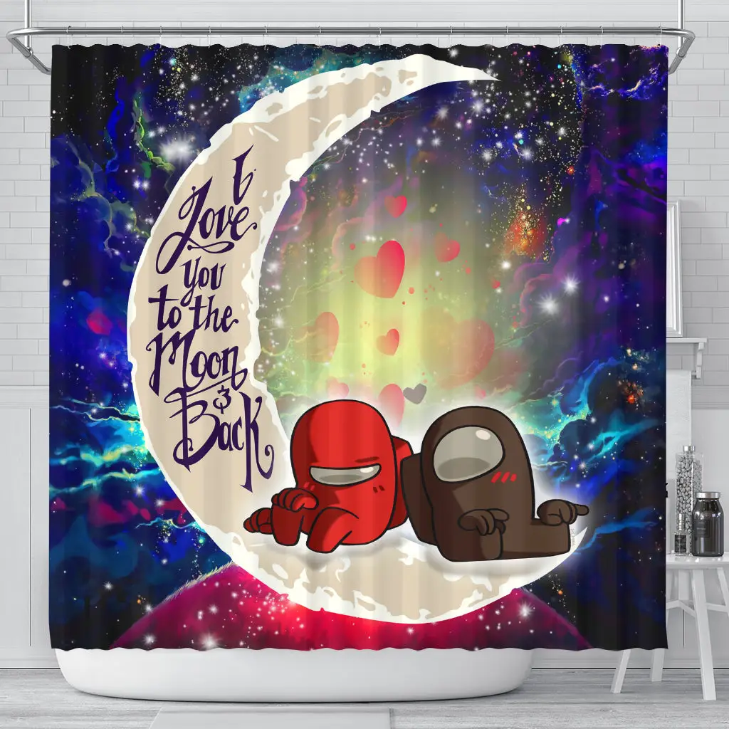 Among Us Couple Love You To The Moon Galaxy Shower Curtain 