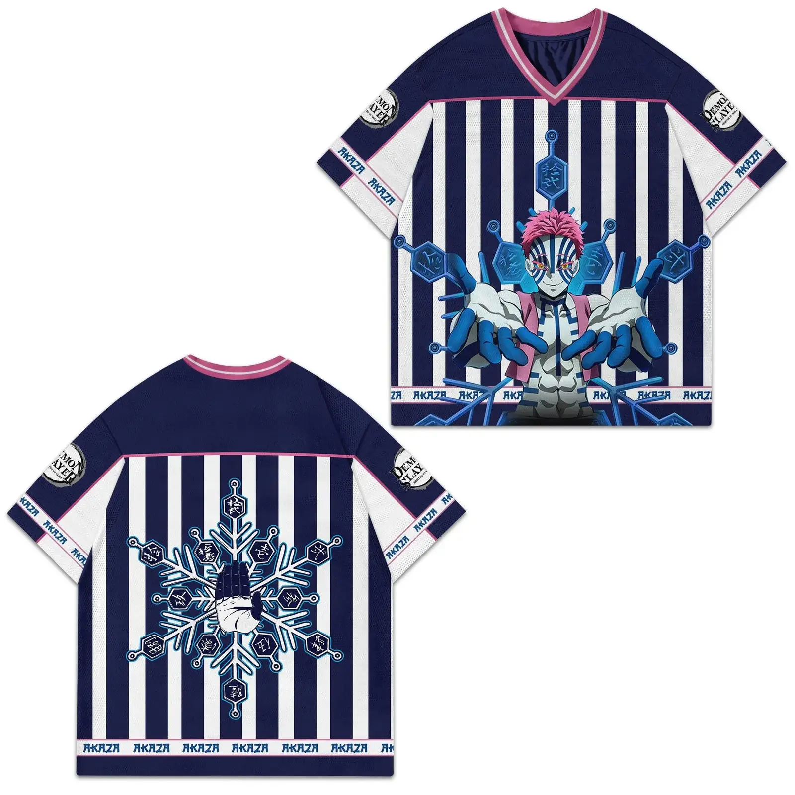 Anime Akaza Print Football Jersey, Unisex Shirt Gift For Him, Anime Lover, Demon Slayer Crewneck - Benietee Shop