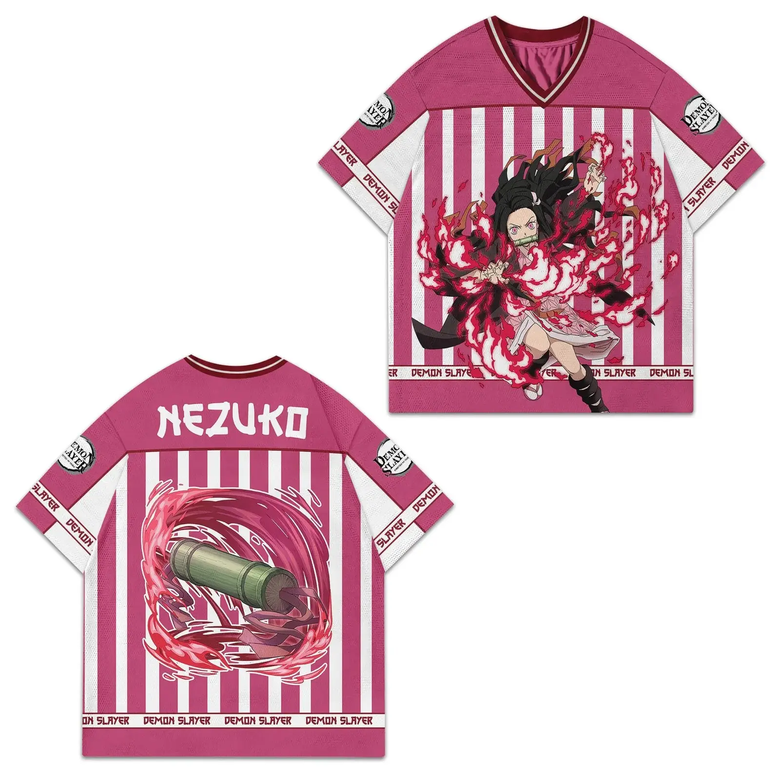 Anime Nezuko Print Football Jersey, Anime Lover, Demon Slayer Crewneck - Benietee Shop