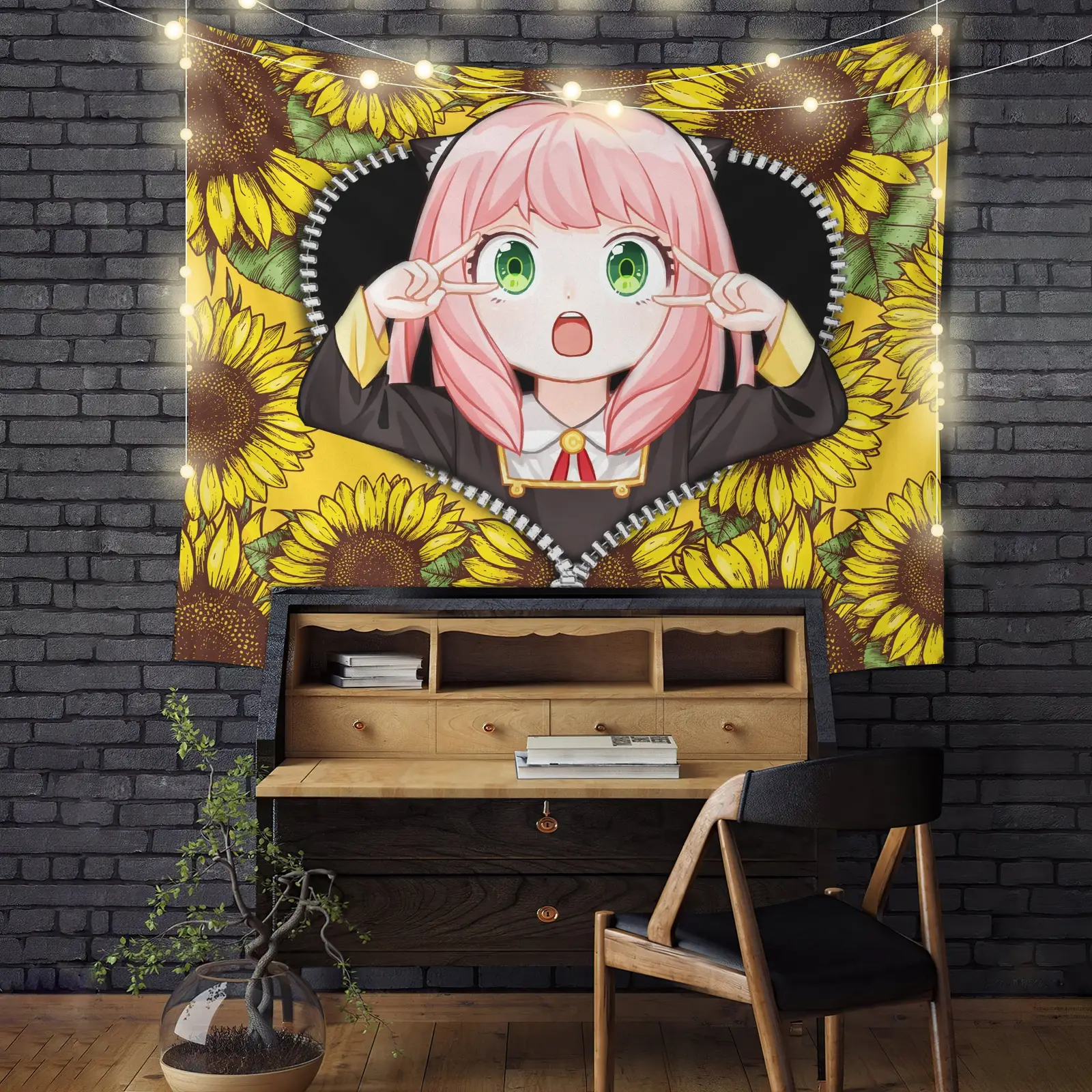 Anya Cute Spy X Family Sunflower Zipper Tapestry Room Decor