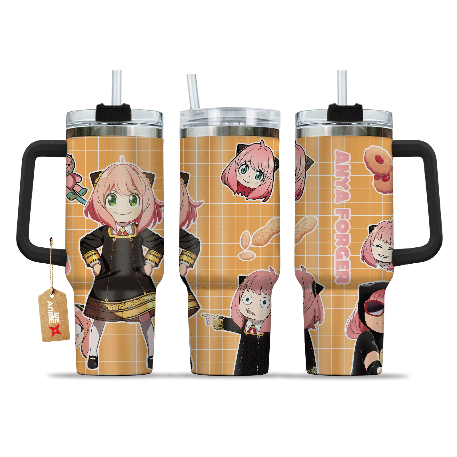 Anya Forger Spy x Family Anime Custom  40oz Quencher Stainless Steel Tumbler With Handle, Best Gift Idea NVA