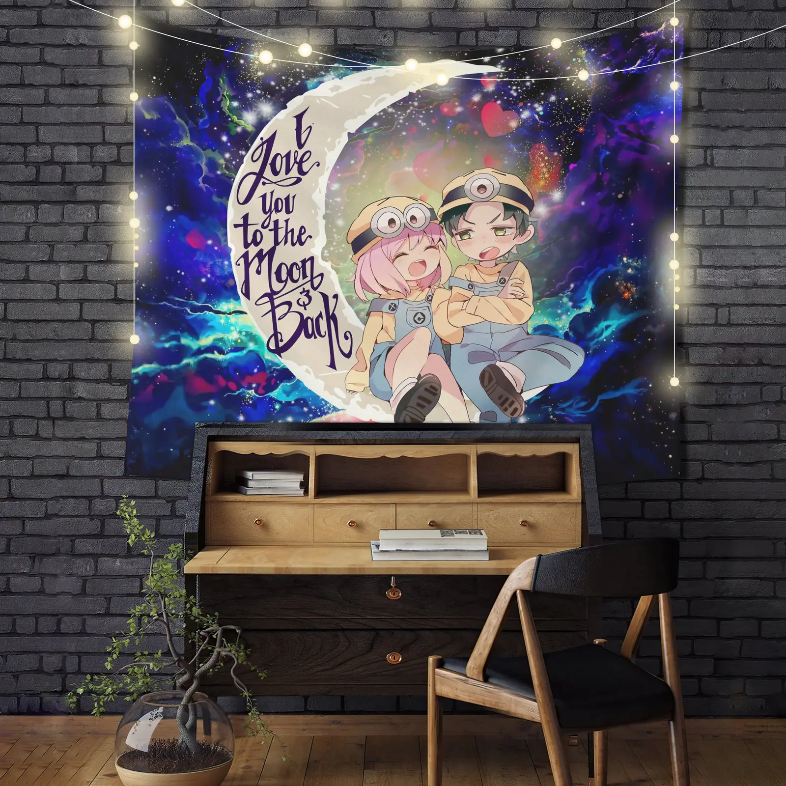 Anya X Damian Anime Couple Love You To The Moon Galaxy Tapestry Room Decor