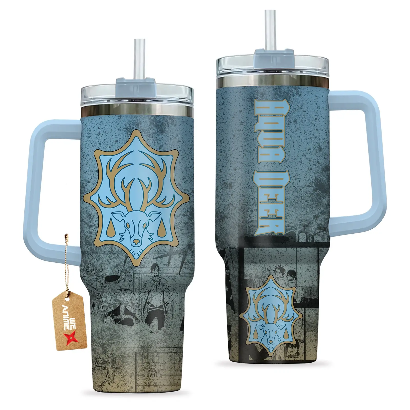 Aqua Deer Symbowll Black Cloer Anime Custom  Quencher   40oz Stainless Steel Tumbler With Handle HG