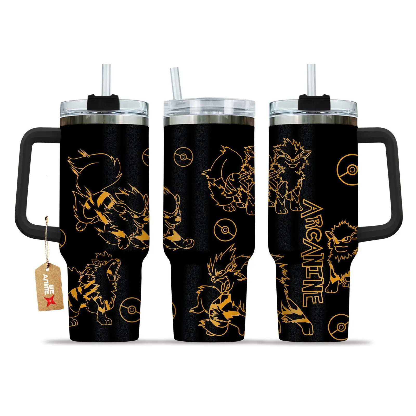 Arcanine Pokemon Anime  Custom Quencher  40oz Stainless Steel Tumbler With Handle HG