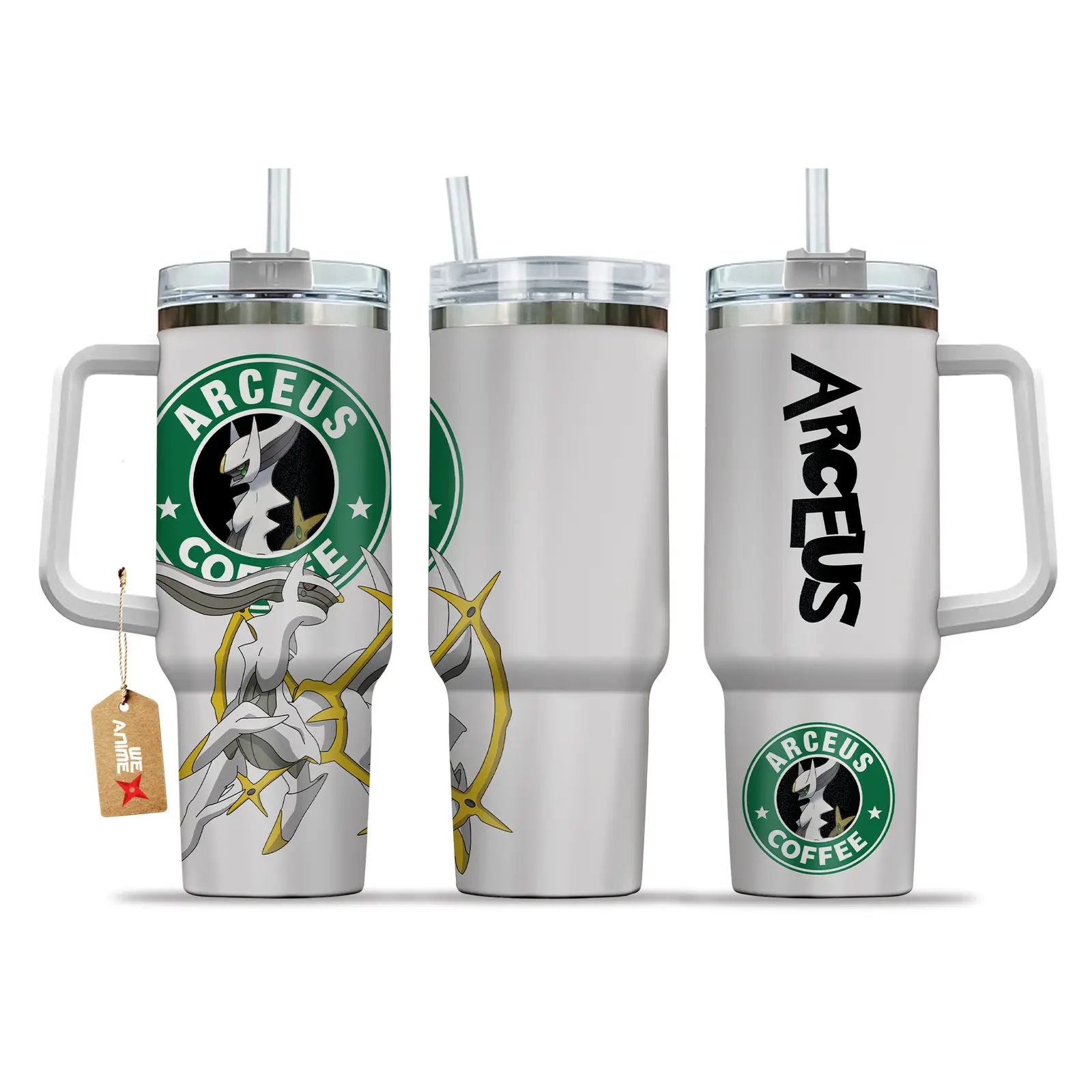 Arceus Coffee Pokemon Anime Custom  40oz Quencher Stainless Steel Tumbler With Handle, Best Gift Idea NVA