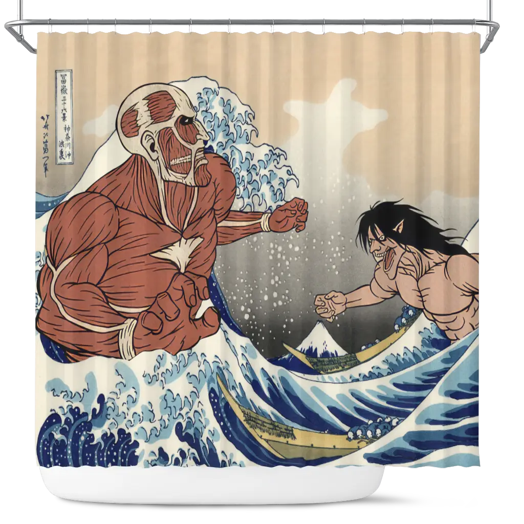 Attack On Titans The Great Wave Japan Anime Shower Curtain