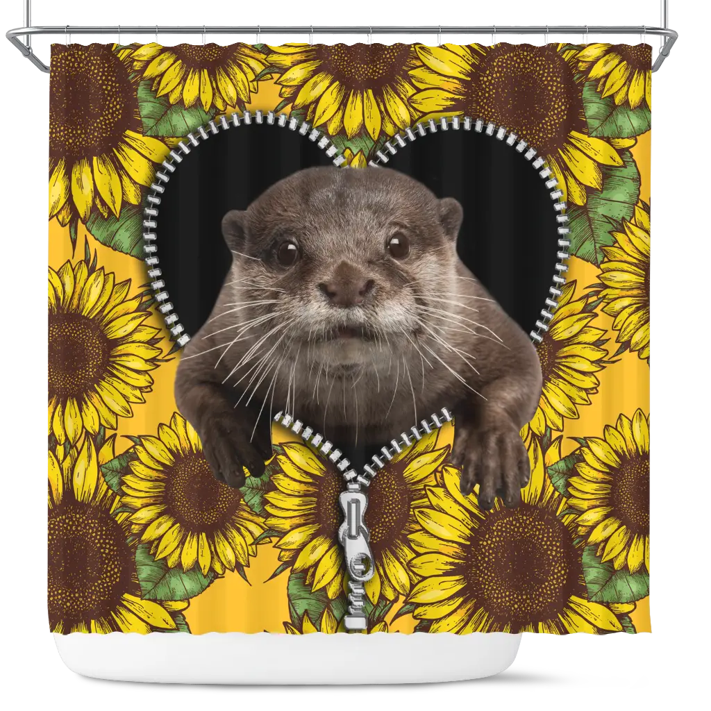 Beaver Sunflower Zipper Shower Curtain