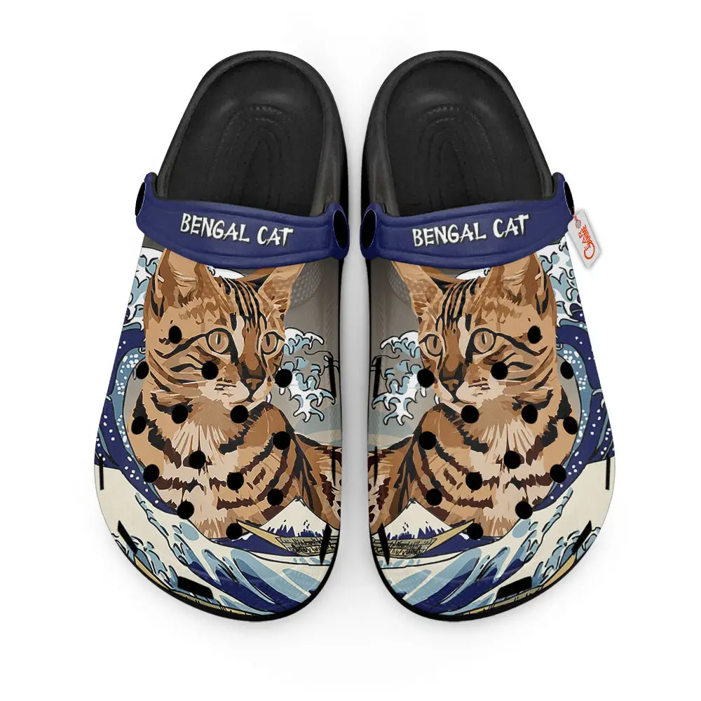 Bengal Cat Kanagawa Wave Japan Premium EVA Clogs Custom Name