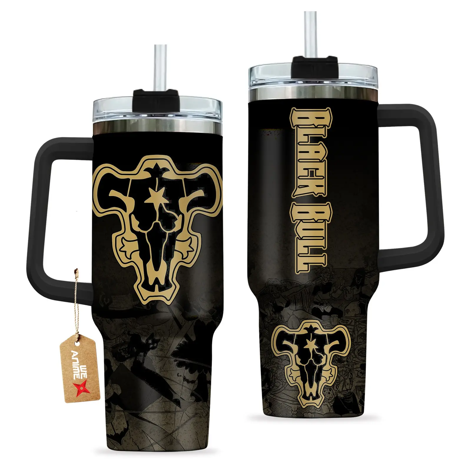 Black Bull Symbowll Black Cloer Anime Custom  Quencher   40oz Stainless Steel Tumbler With Handle HG