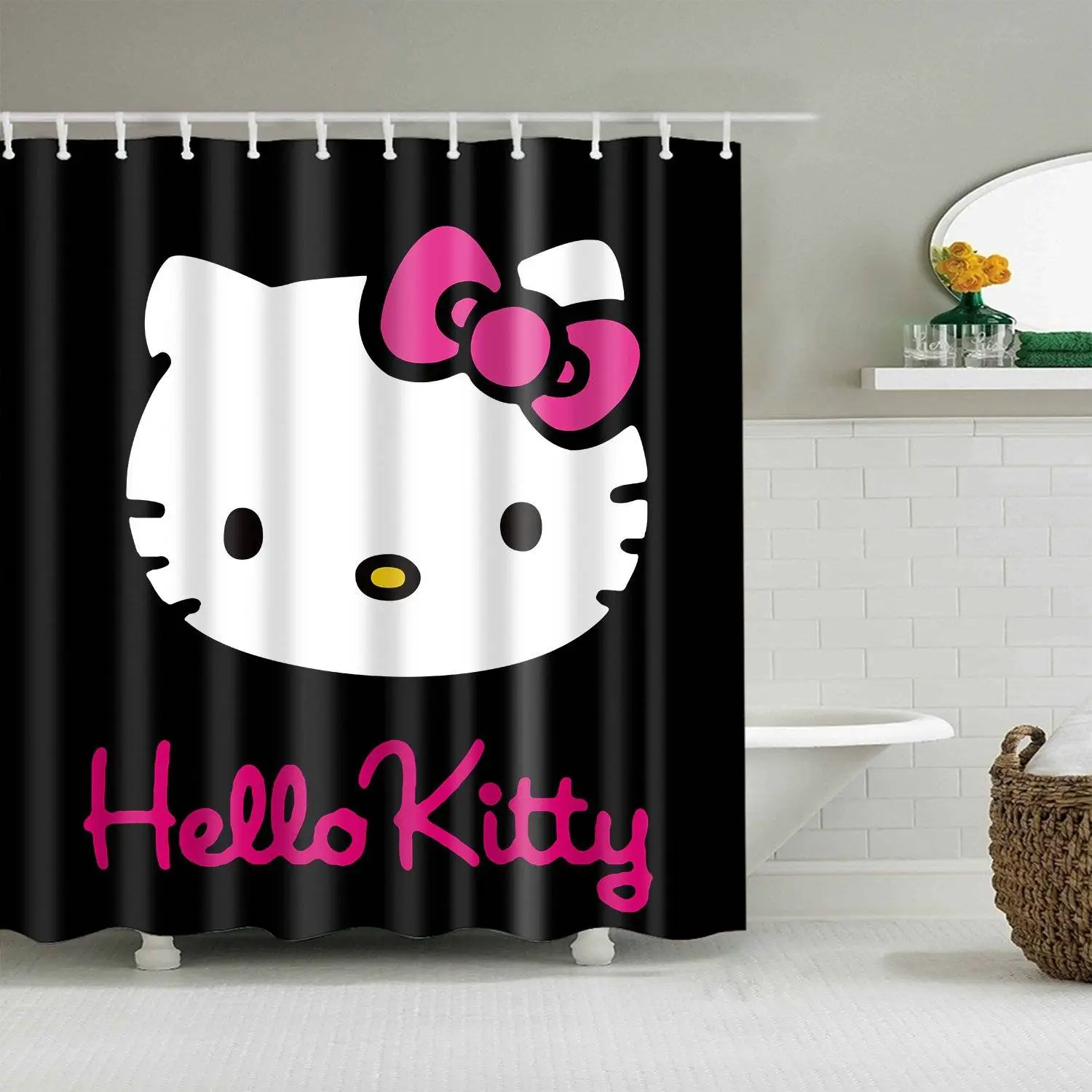 Black White Sanrio Kids Cartoon Shower Curtain