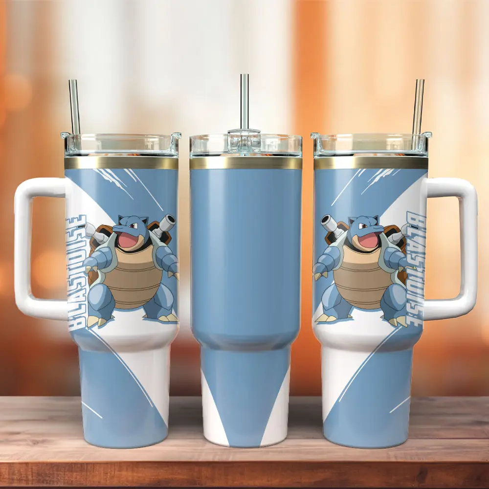Blastoise Pokemon Anime Custom Quencher  40oz Stainless Steel Tumbler With Handle HG