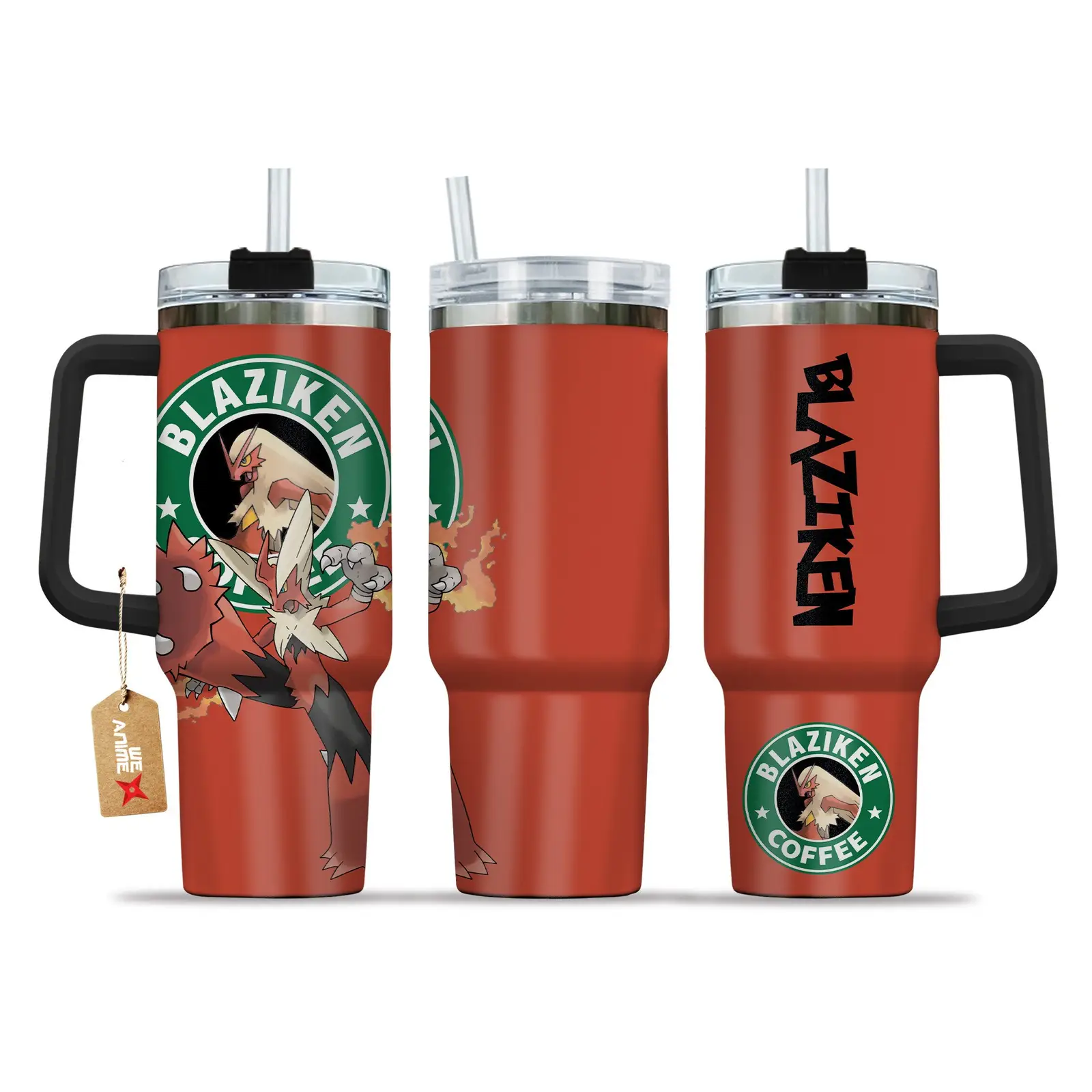 Blaziken Coffee Pokemon Anime Custom  40oz Quencher Stainless Steel Tumbler With Handle, Best Gift Idea NVA