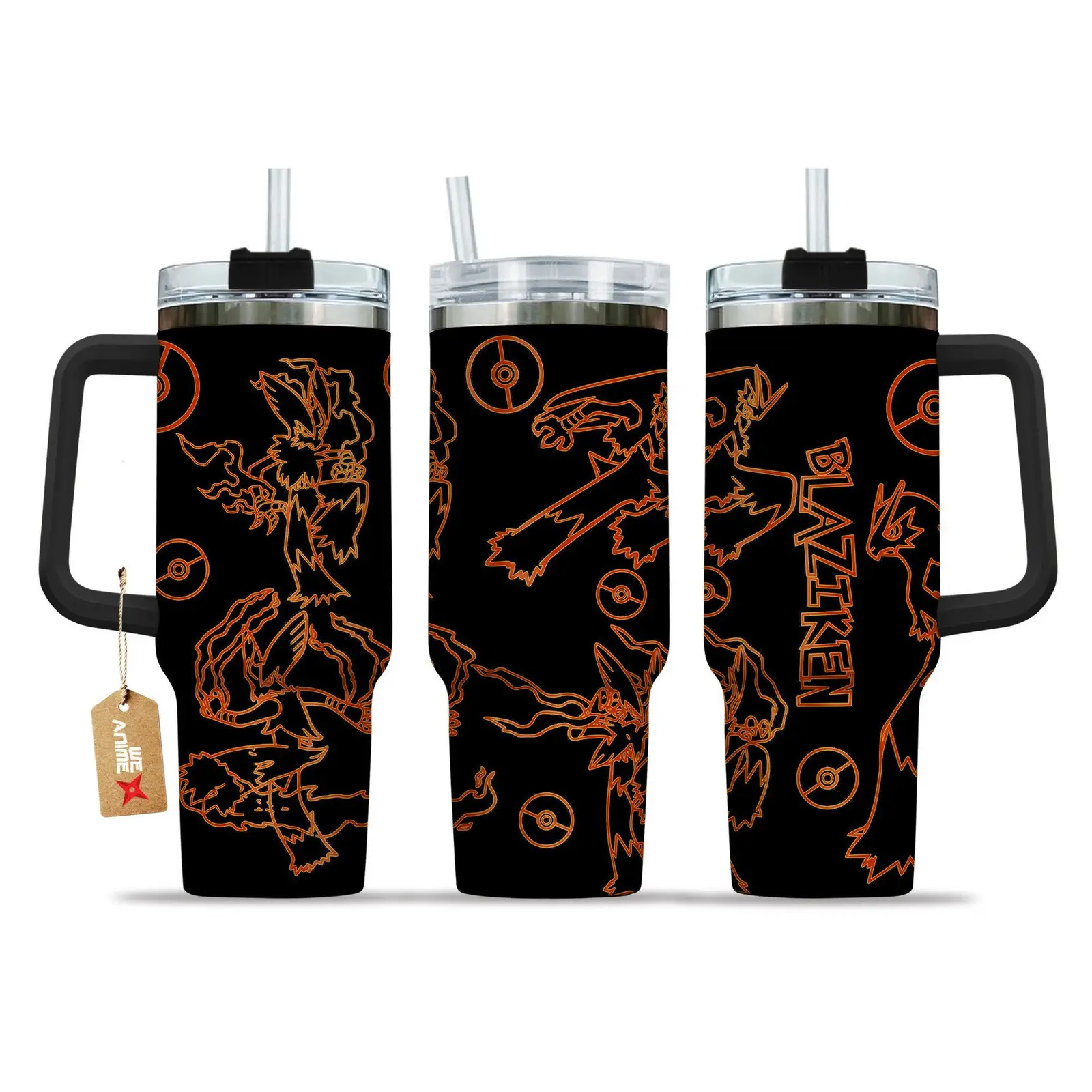 Blaziken Pokemon Anime  Custom Quencher  40oz Stainless Steel Tumbler With Handle HG