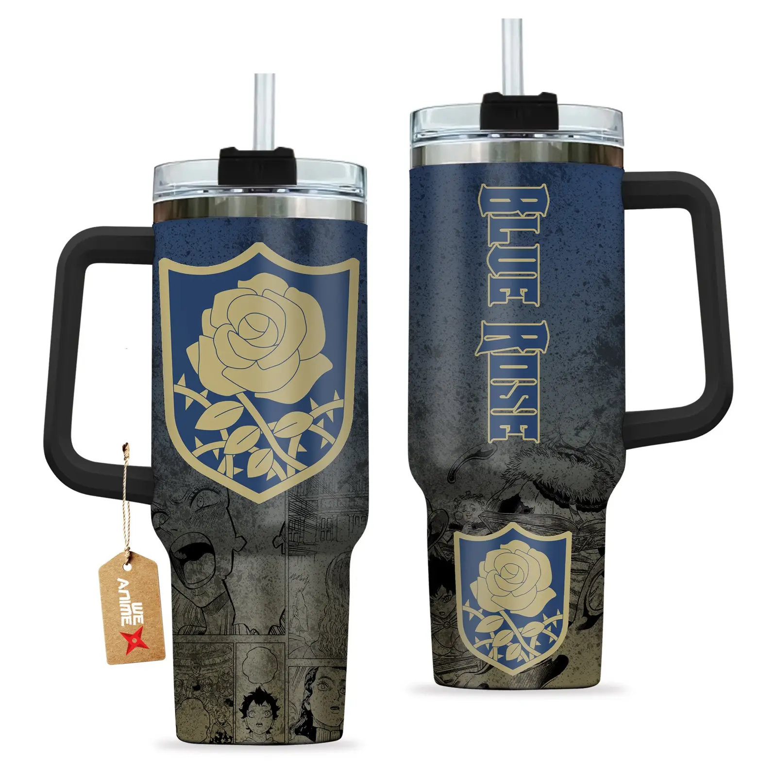 Blue Rose Symbowll Black Cloer Anime Custom  Quencher   40oz Stainless Steel Tumbler With Handle HG