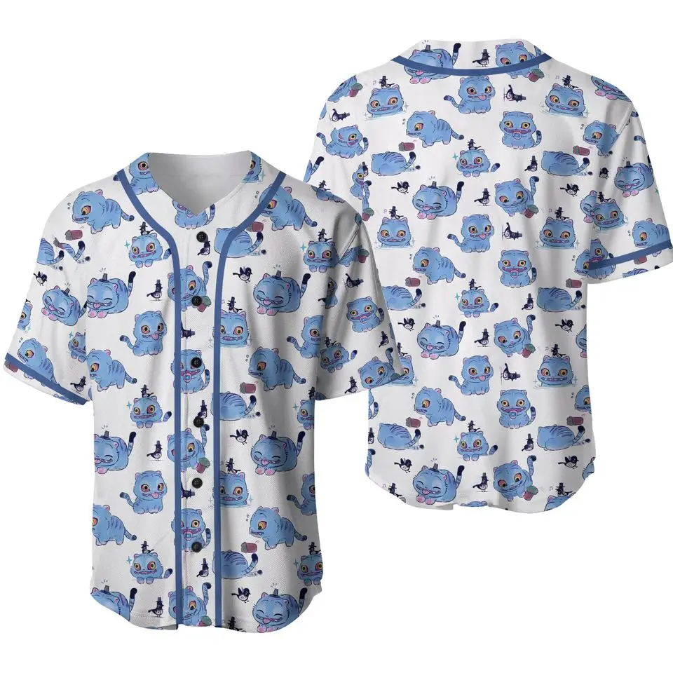Blue Tiger & Magpie Baseball Jersey Kpop Demon Hunter Jinu Pets Shirt, Cute Animal Print Anime Jersey - Benietee Shop