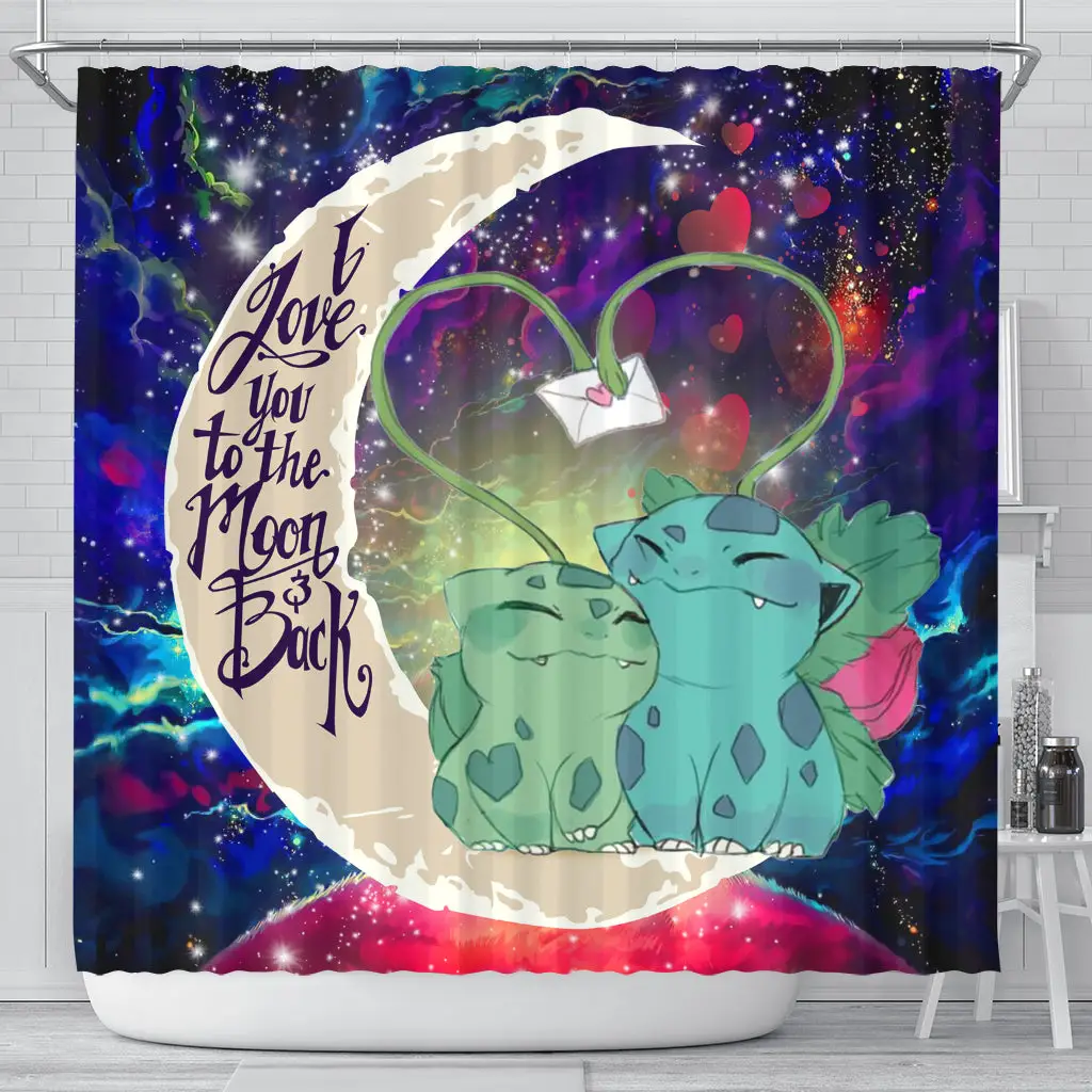 Bulbasaur Couple Love You To The Moon Galaxy Shower Curtain
