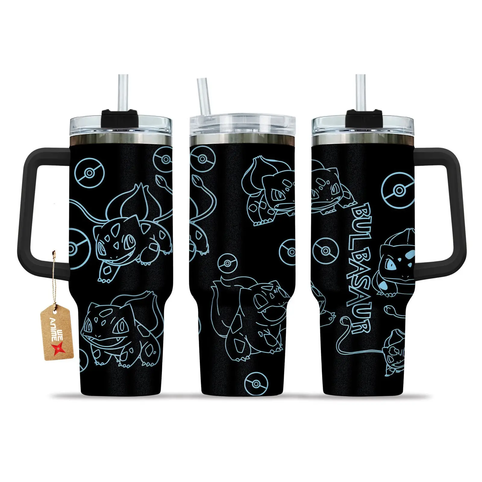 Bulbasaur Pokemon Anime  Custom Quencher  40oz Stainless Steel Tumbler With Handle HG