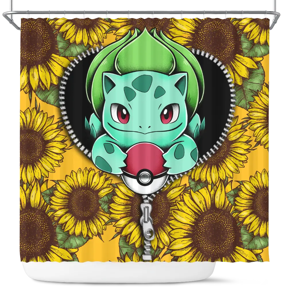 Bulbasaur Sunflower Zipper Shower Curtain