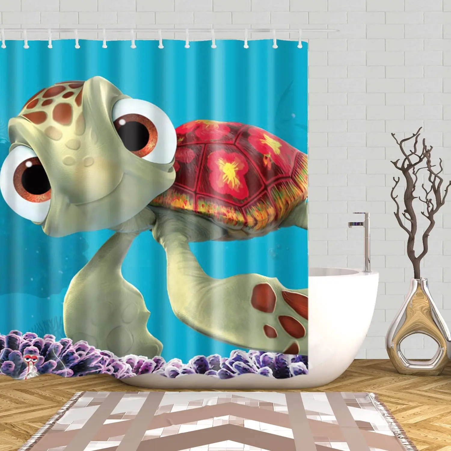 Cartoon Under The Sea Turtle Shower Curtain