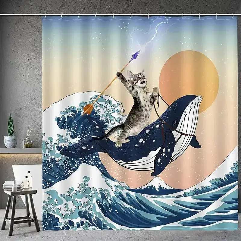 Cat Riding Shower Curtain
