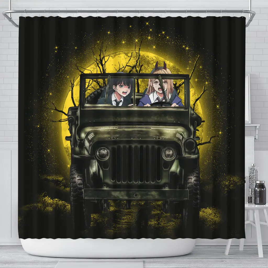 Chainsaw Man Anime Funny Halloween Moonlight Shower Curtain
