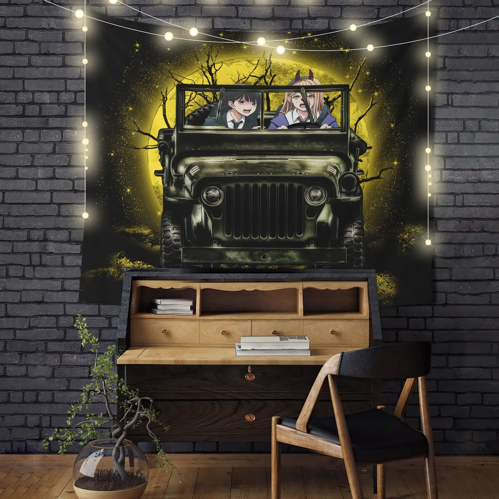 Chainsaw Man Anime Funny Halloween Moonlight Tapestry Room Decor