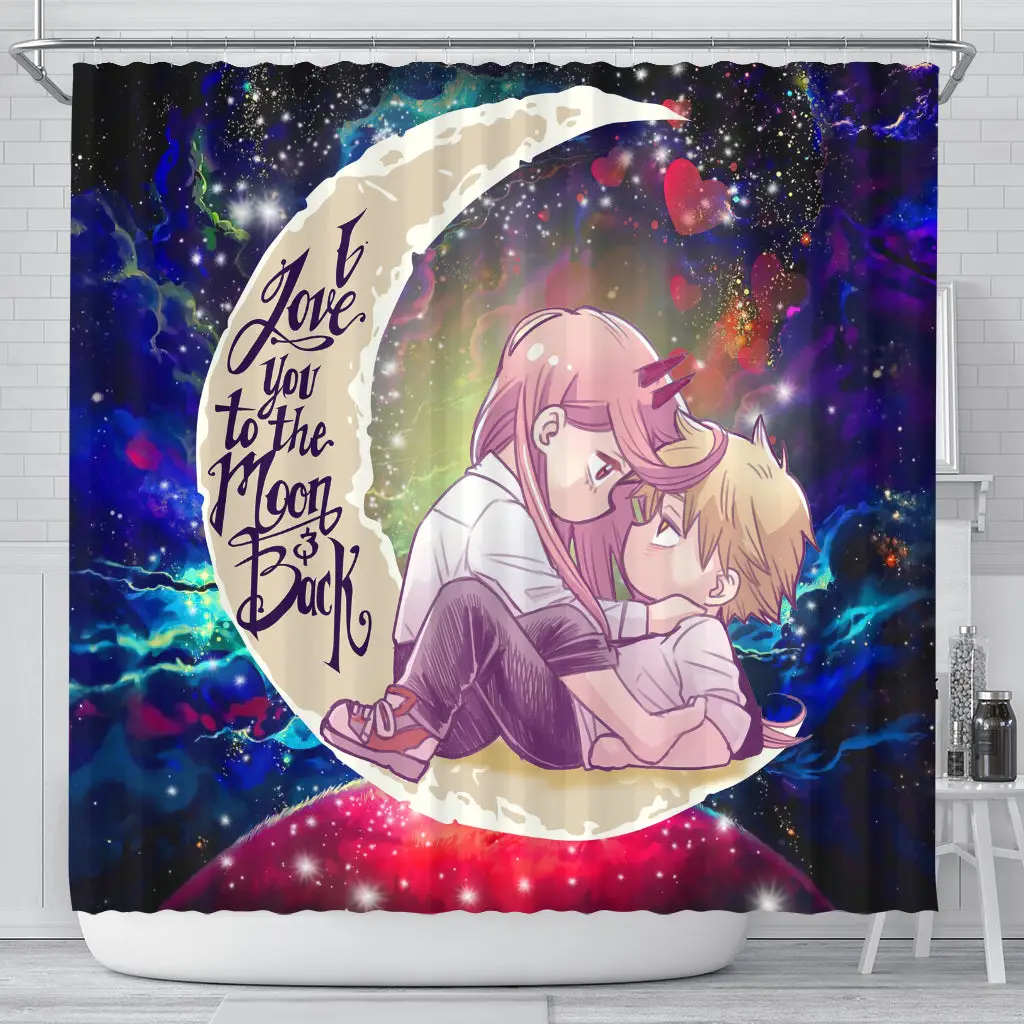 Chainsaw Man Denji X Power Love You To The Moon Galaxy Shower Curtain