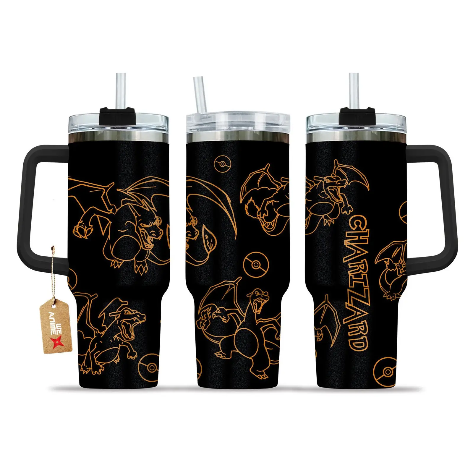Chariard Pokemon Anime  Custom Quencher  40oz Stainless Steel Tumbler With Handle HG