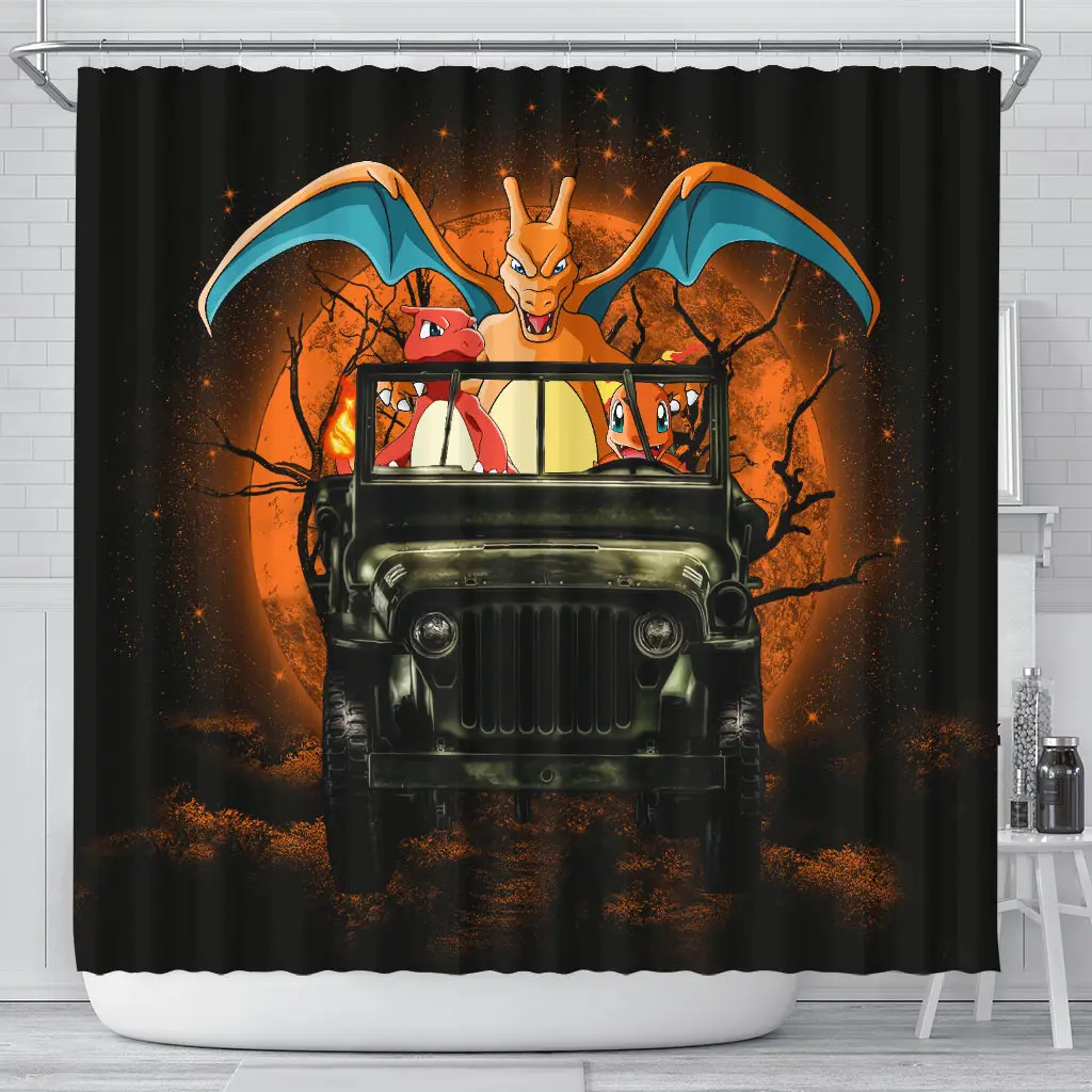 Charizard Charmender Drive Jeep Moonlight Halloween Funny Shower Curtain