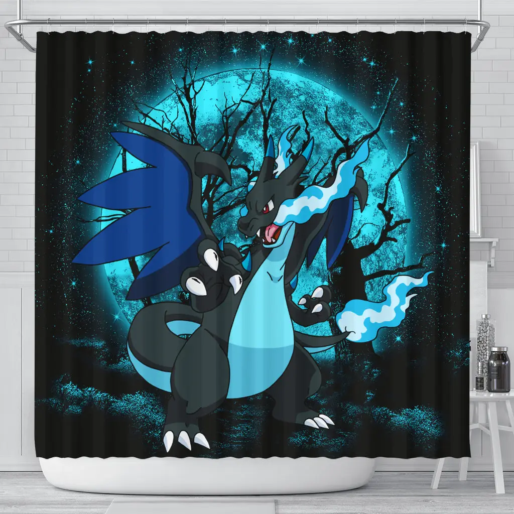 Charizard Mega X Moonlight Shower Curtain