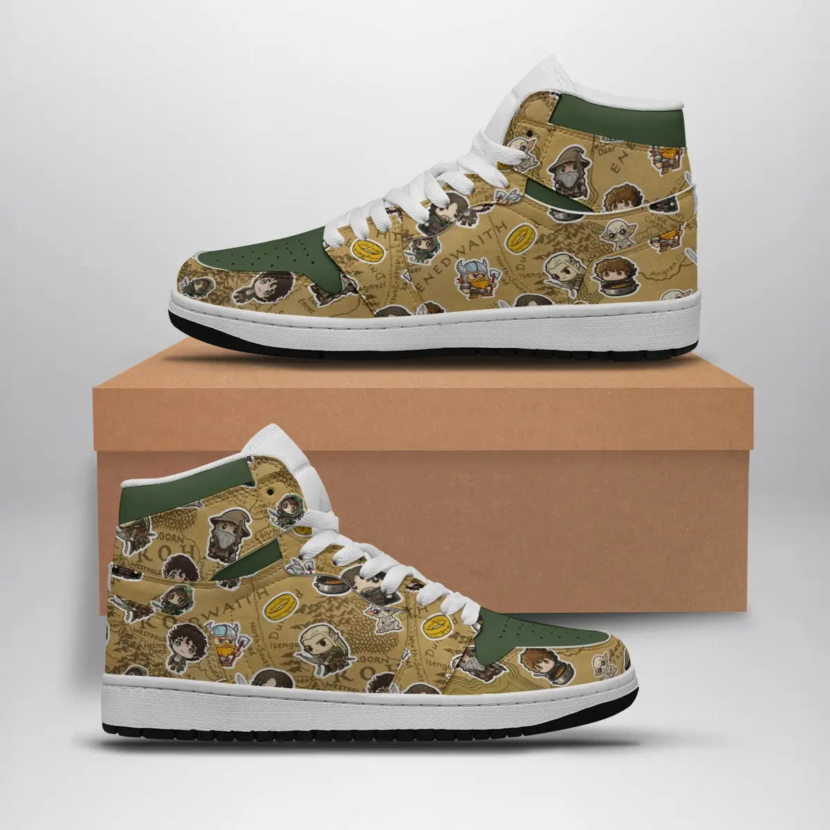 Chibi Fellowship Of The Ring Pattern The Lord Of The Rings Air Jordan 1 Shoes