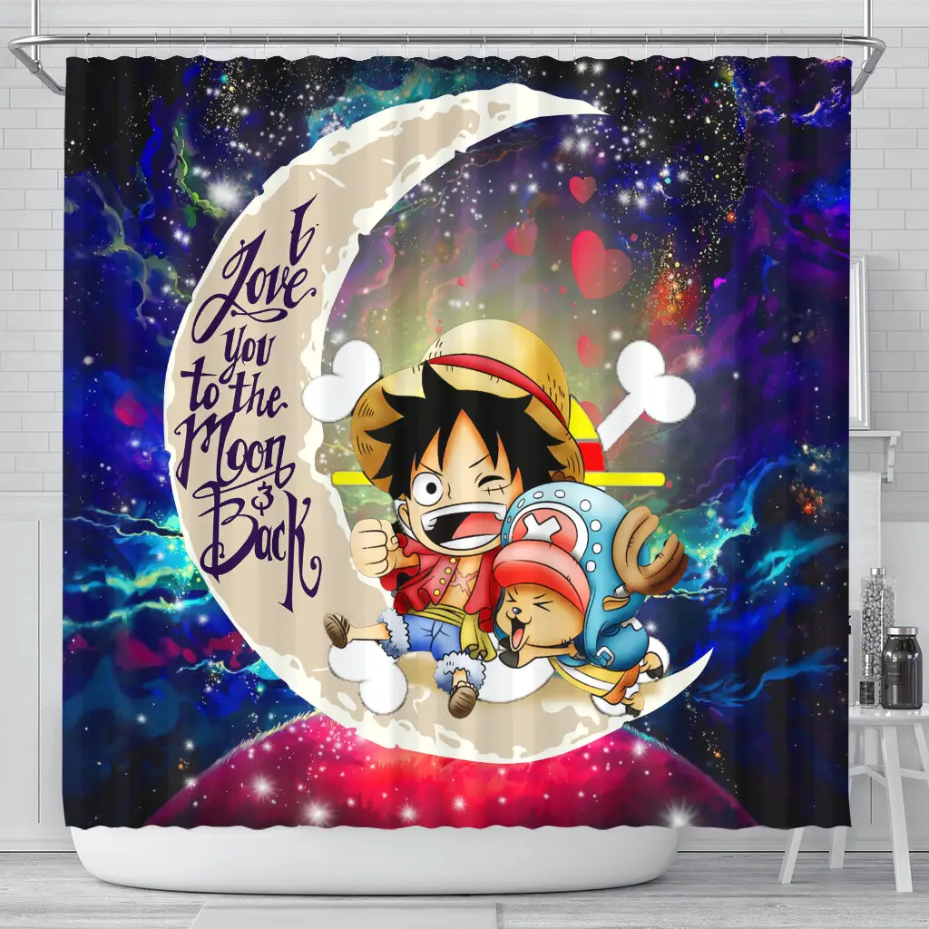 Chibi Luffy And Chopper One Piece Anime Love You To The Moon Galaxy Shower Curtain