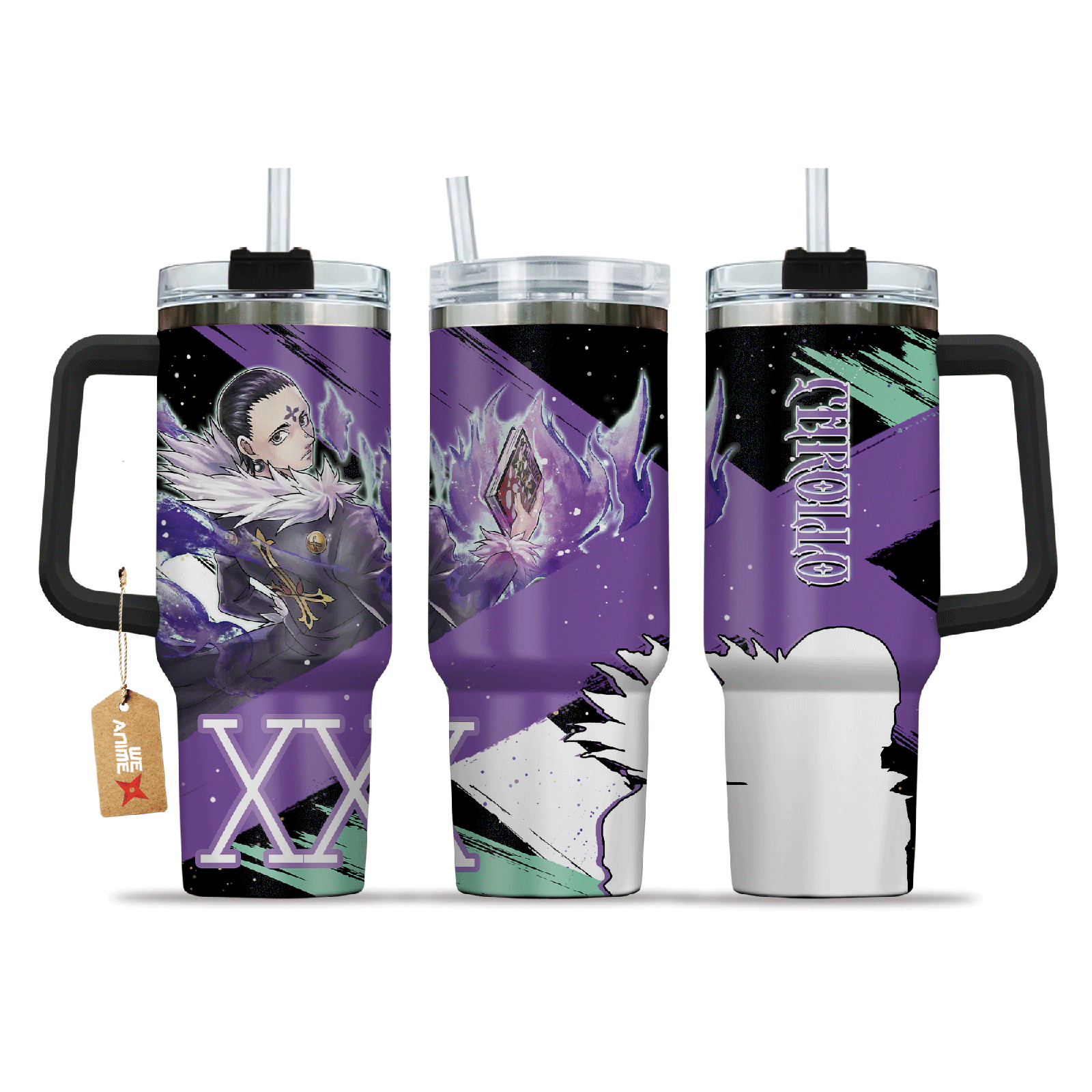 Chrollo Lucilfer Hunter x Hunter Anime Custom Stanley Quencher   40oz Stainless Steel Tumbler With Handle HG