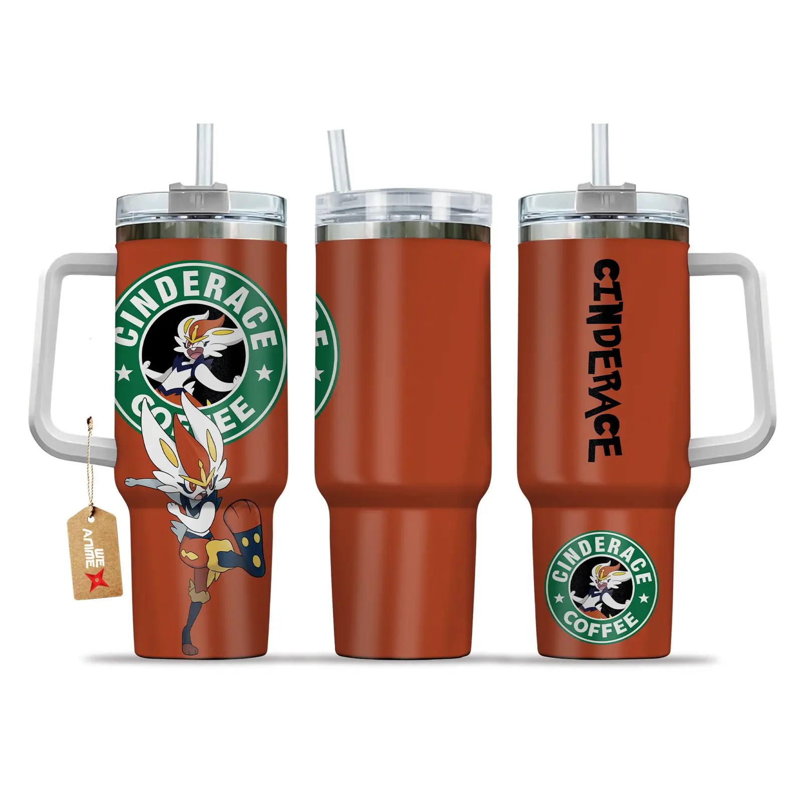 Cinderace Coffee Pokemon Anime Custom   Quencher  40oz Stainless Steel Tumbler With Handle HG